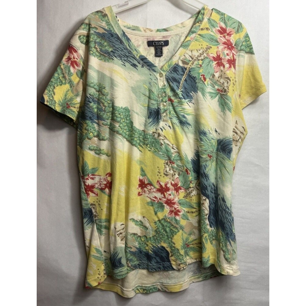 Chaps Women's XL Multicolor Floral Knit Short Sleeve T-Shirt Regular Fit